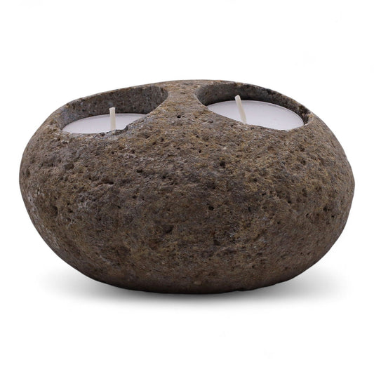 Natural Riverstone Candle Holder - Double