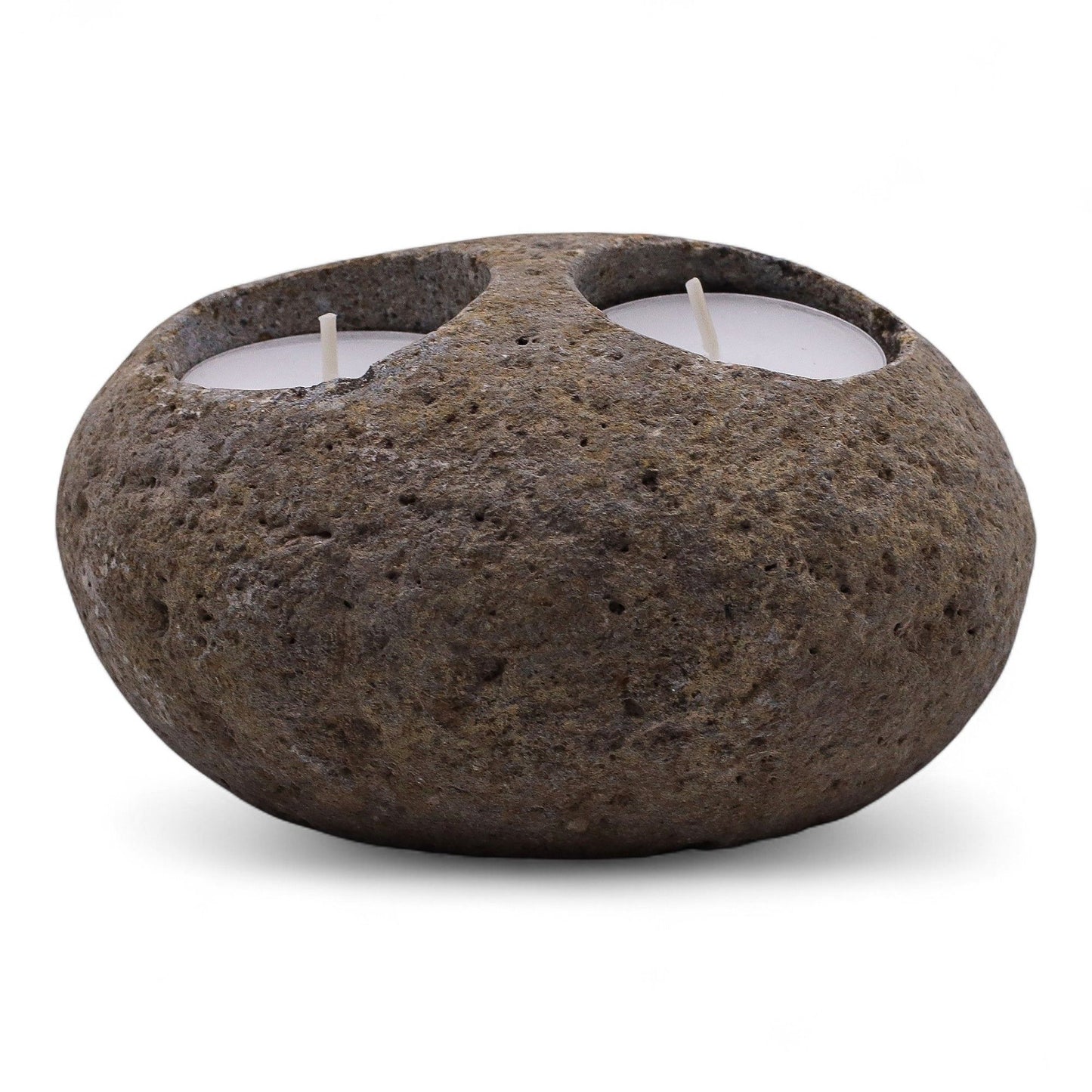 Natural Riverstone Candle Holder - Double