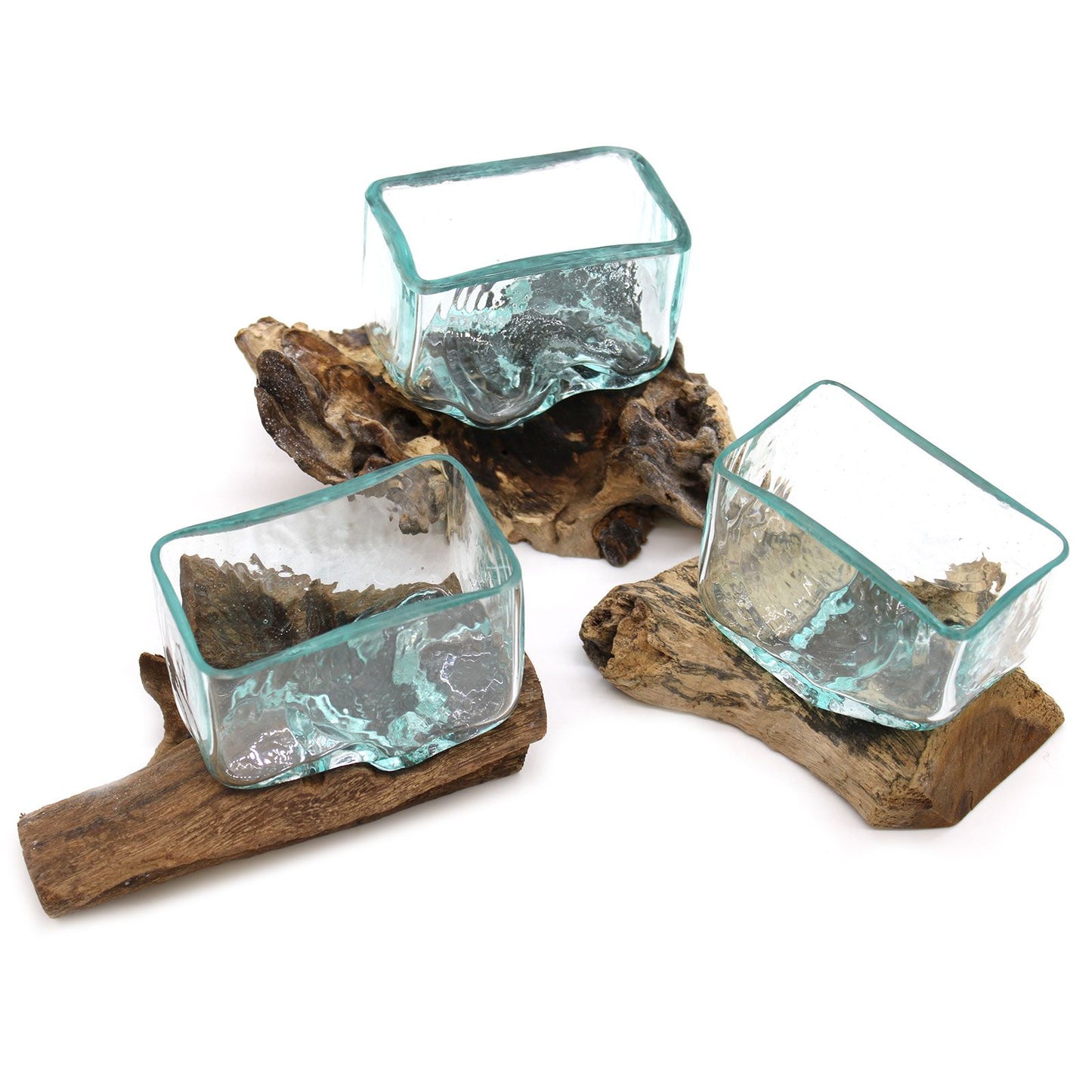 Molten Glass on Wood - Tank shaped Tealight Holder