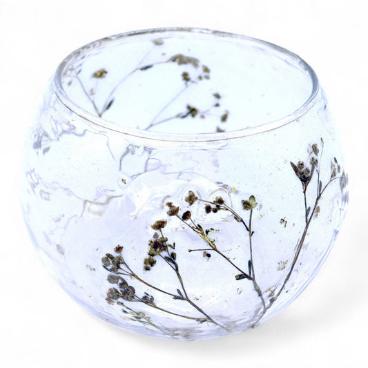 Margarita Small Bowl Natural Floral Glass Tealight Holder - Ettovi Candle Company