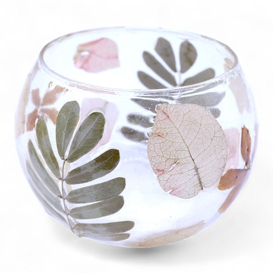 Primavera Small Bowl Natural Floral Glass Tealight Holder - Ettovi Candle Company