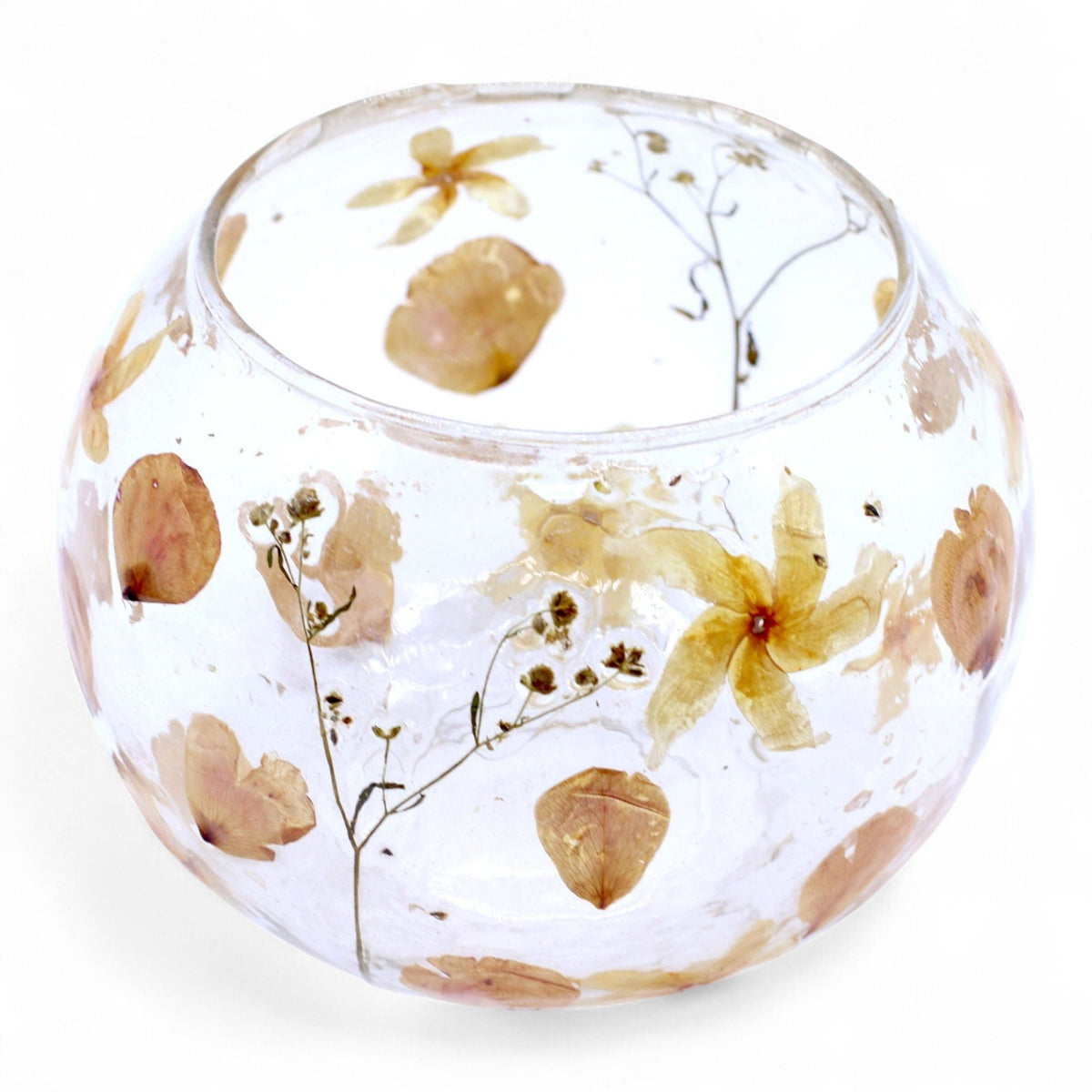 Rosa Large Bowl Natural Floral Glass Tealight Holder - Ettovi Candle Company