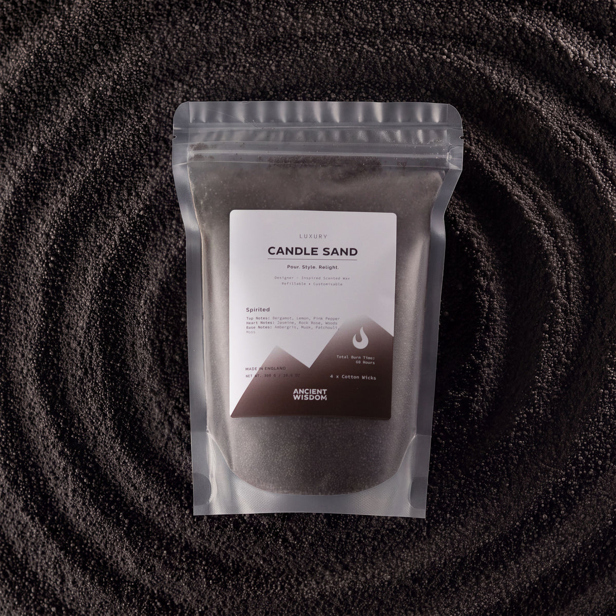 Black Candle Sand 300g. Spirited - Ettovi Candle Company