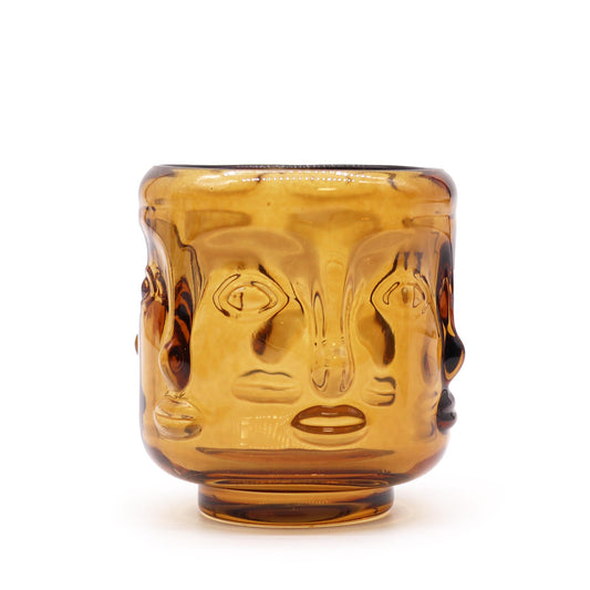 Buddha Faces Candle Jar (Antique Amber) - Set of 2