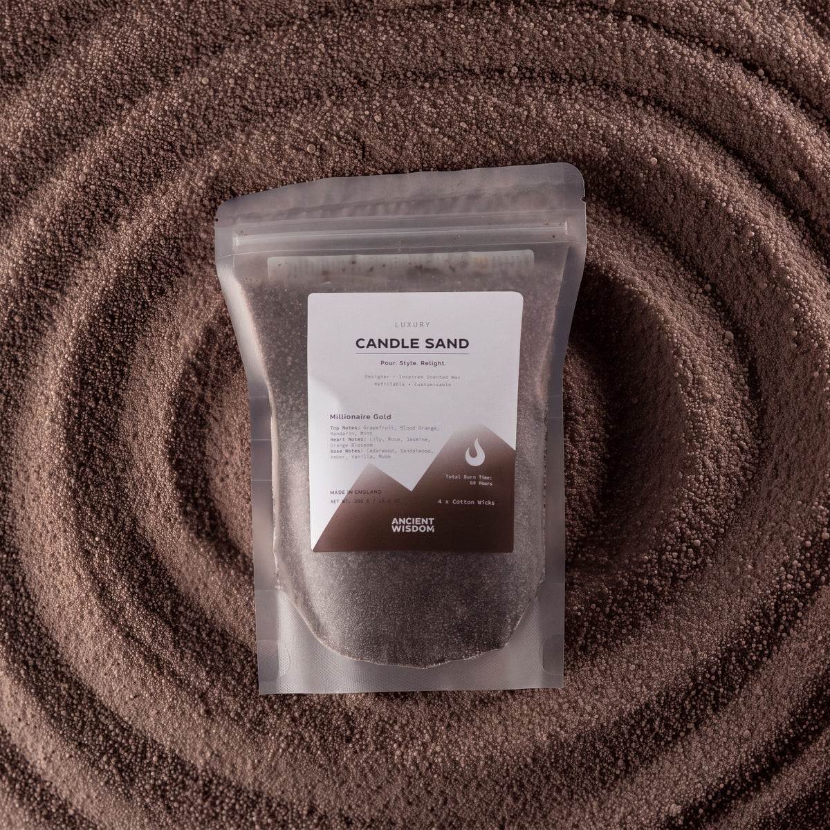 Chocolate Brown Candle Sand 300g. Millionaire Gold - Ettovi Candle Company