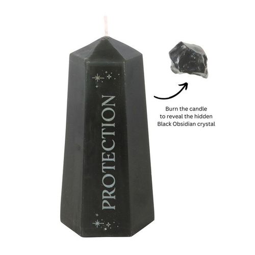 Crystal Candle with Rough Black Obsidian (Protection)