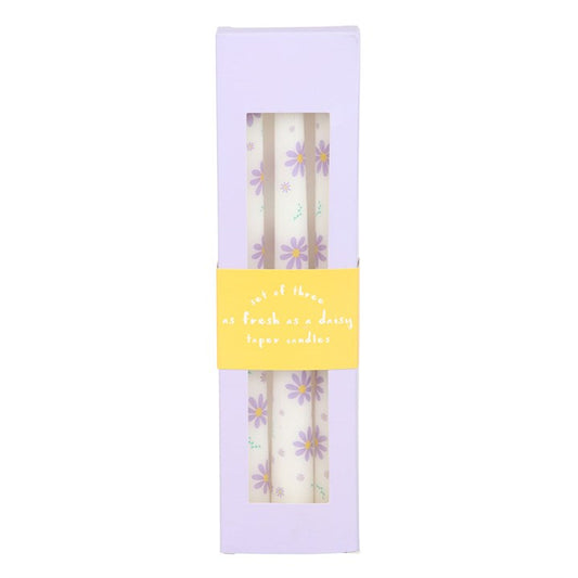Purple Daisy Taper Candles - Set of 3