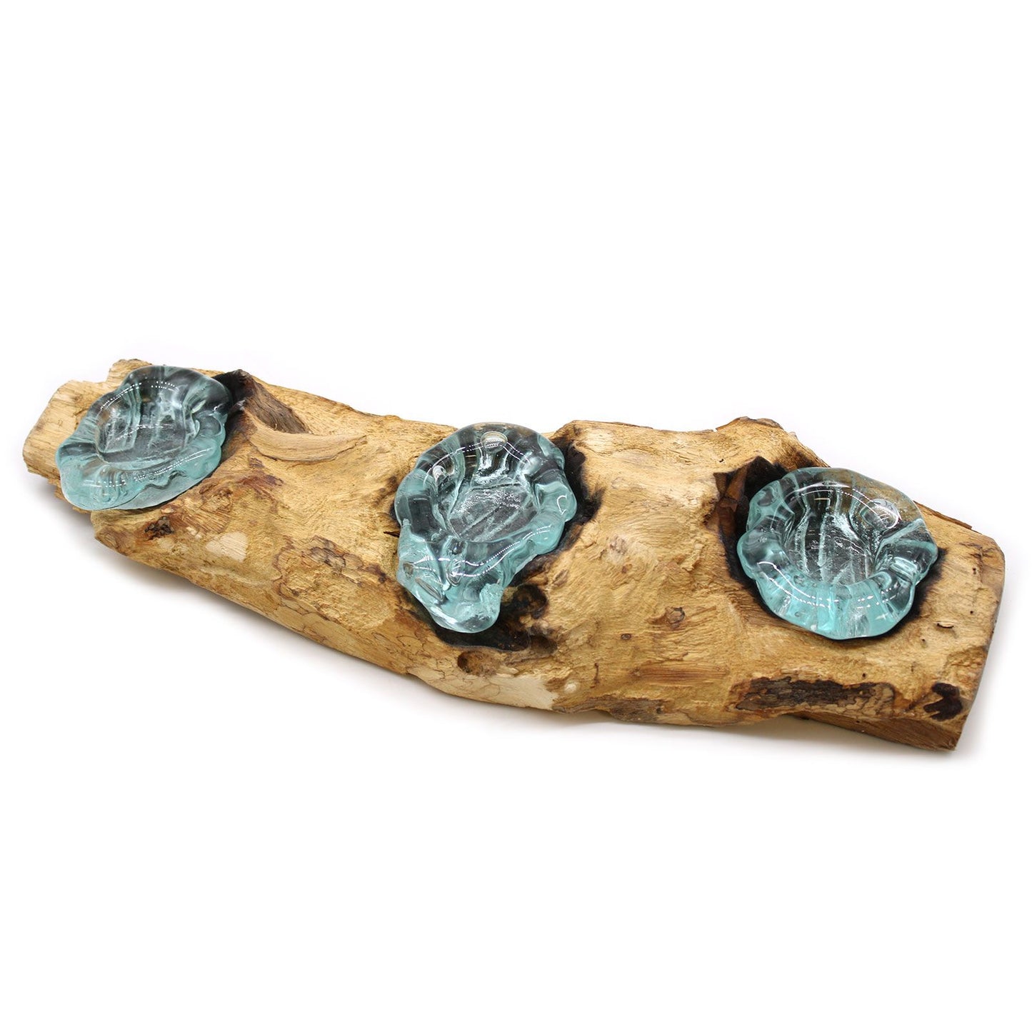 Molton Glass on Wood - Triple Flat Tealight Holder