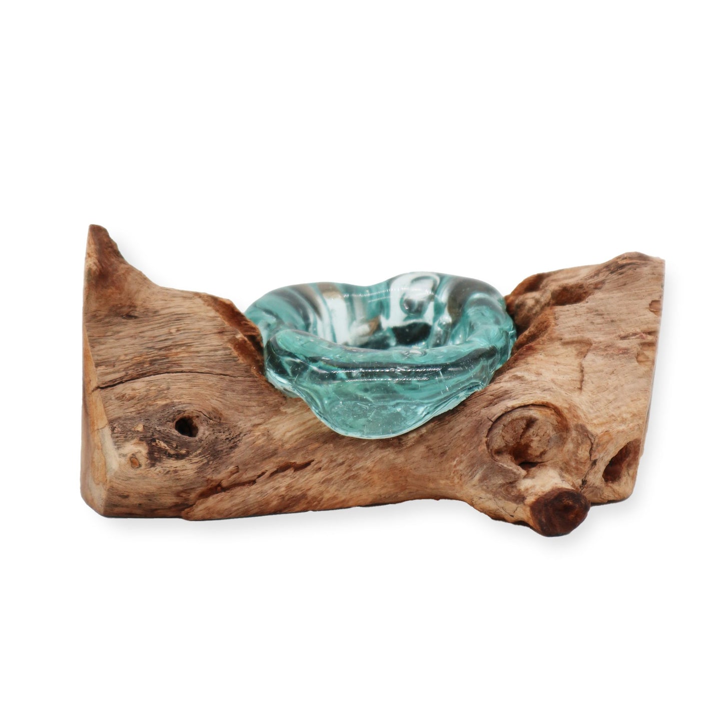 Molton Glass on Wood - Single Tealight Holder