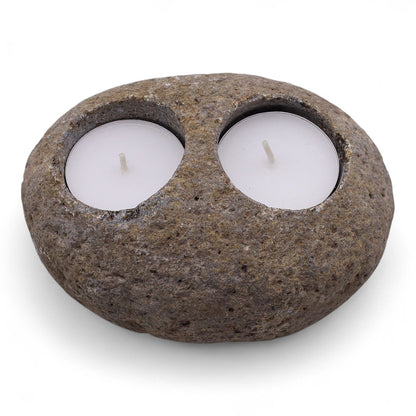 Natural Riverstone Candle Holder - Double