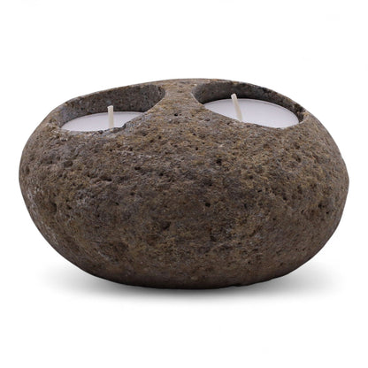 Natural Riverstone Candle Holder - Double