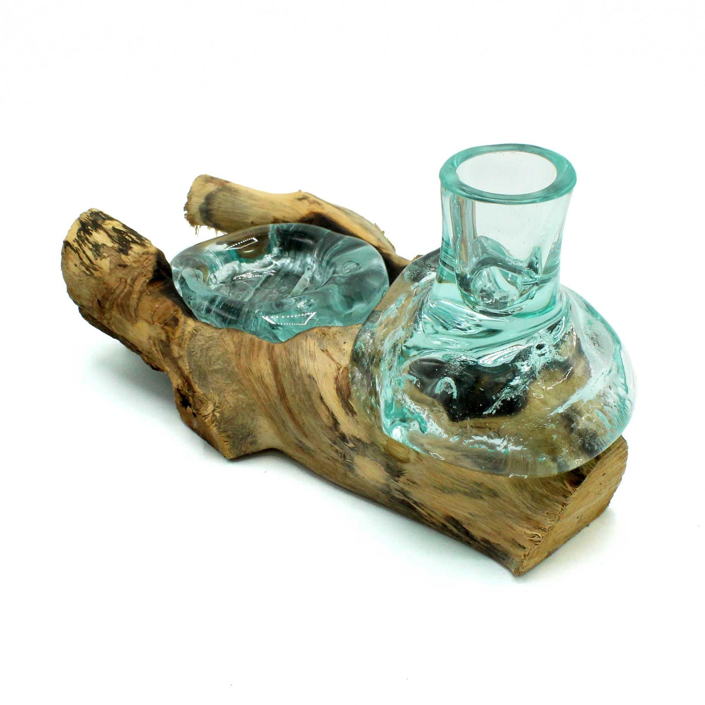 Molten Glass on Wood - Small Vase and Single Tealight Holder