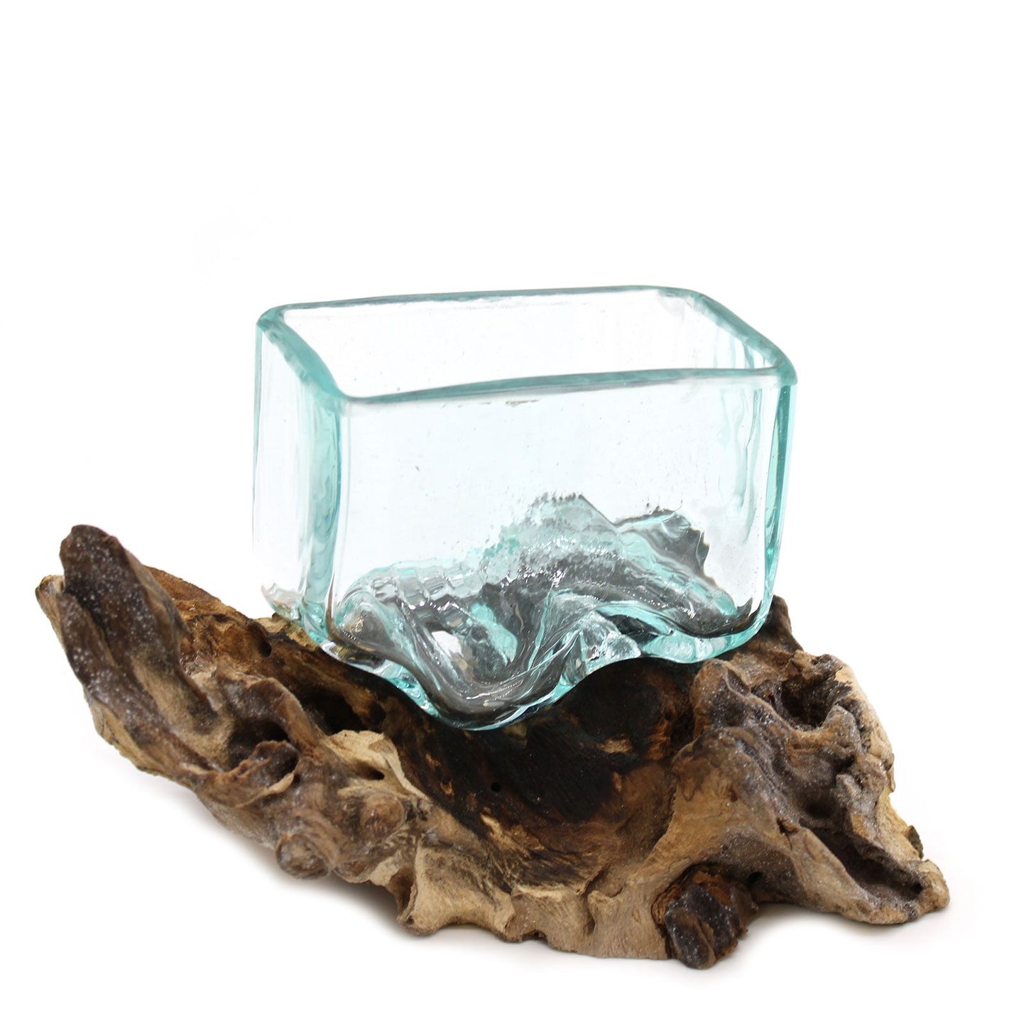 Molten Glass on Wood - Tank shaped Tealight Holder