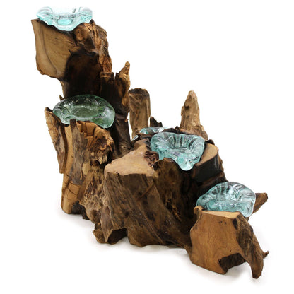 Molton Glass on Wood - Five Stacked Tealight Holder