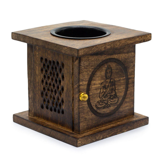 Buddha Engraved Wooden Wax Melt Burner - Ettovi Candle Company