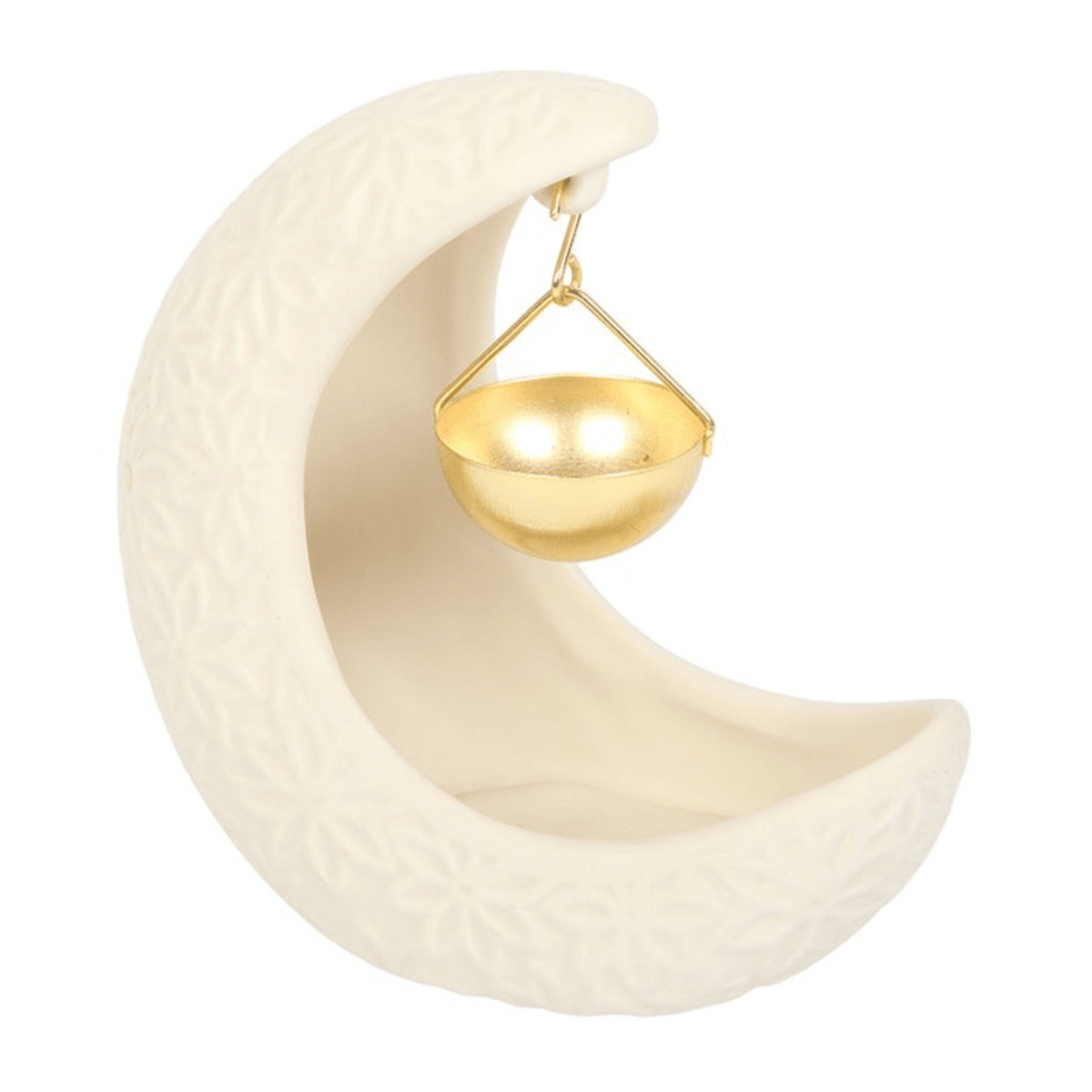 Crescent Moon Ceramic and Metal Wax Melt Burner – White - Ettovi Candle Company