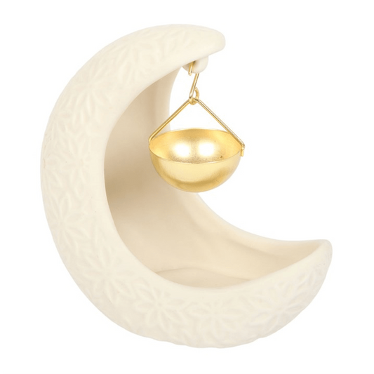 Crescent Moon Ceramic and Metal Wax Melt Burner – White - Ettovi Candle Company