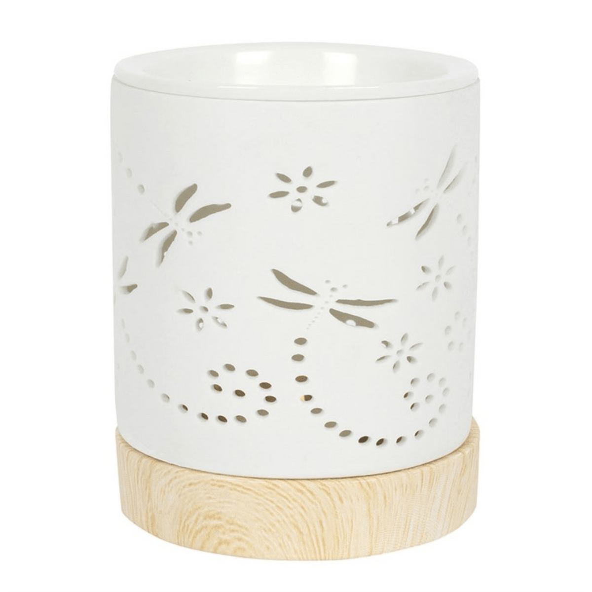 Dragonfly Cut Out Wax Melt Burner with Wooden Base - Ettovi Candle Company