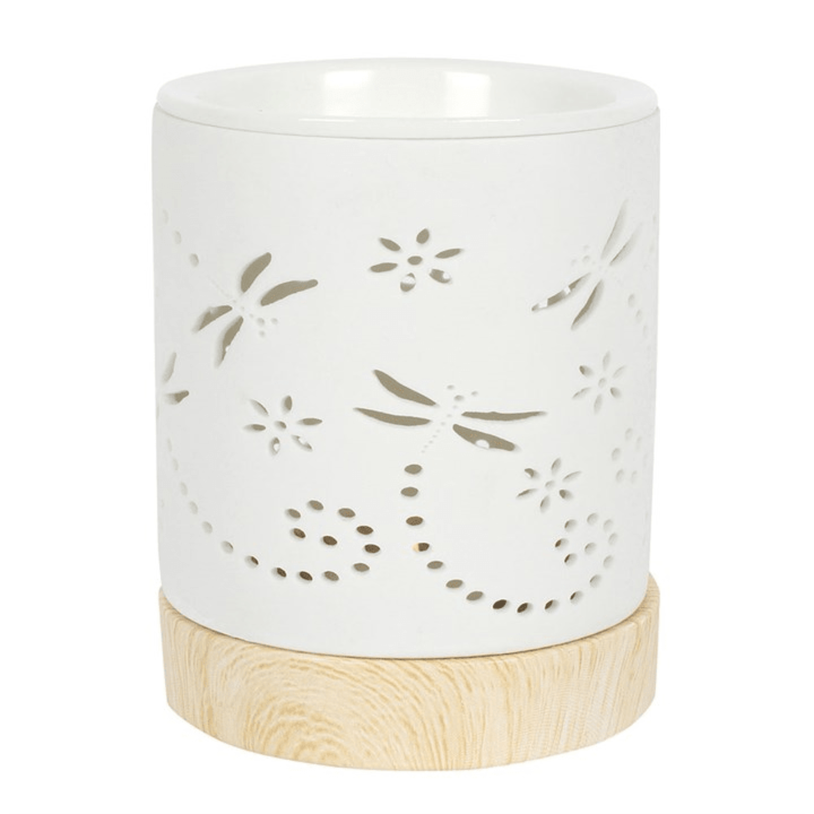 Dragonfly Cut Out Wax Melt Burner with Wooden Base - Ettovi Candle Company