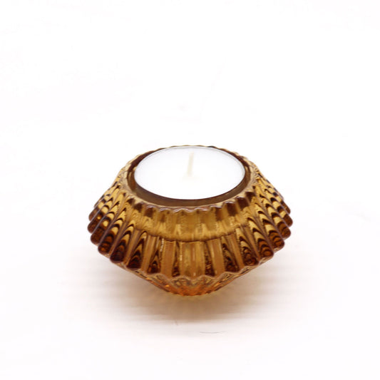Flower Flip Glass Tealight and Taper Candle Holder – Antique Amber - Ettovi Candle Company