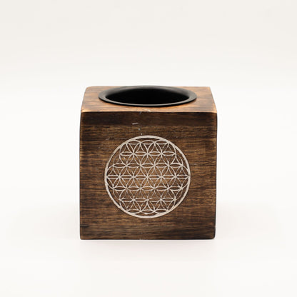 Flower of Life Carved Wooden Wax Melt Burner - Ettovi Candle Company