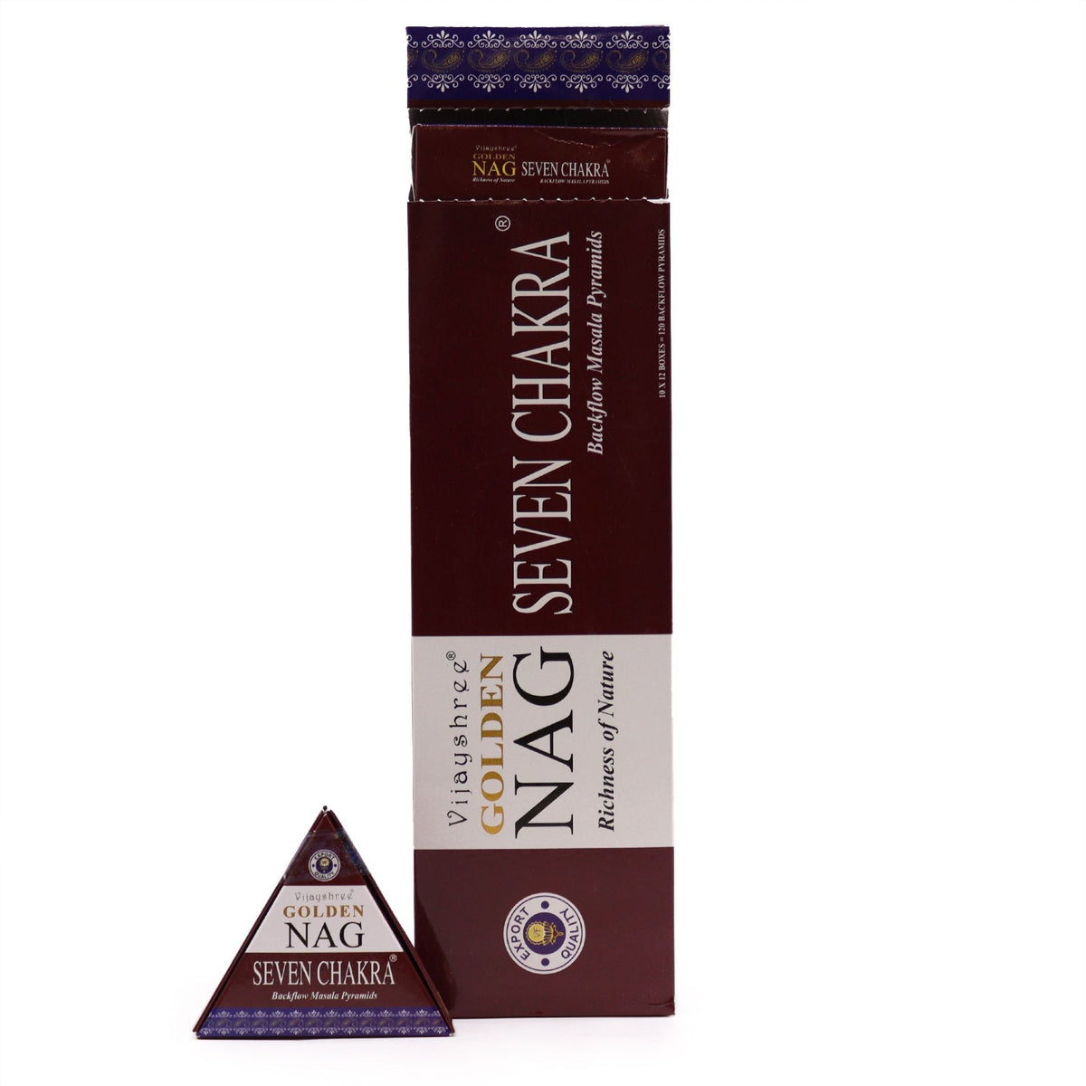 Golden Nag Seven Chakra Jumbo Backflow Incense Cones – 42g - Ettovi Candle Company