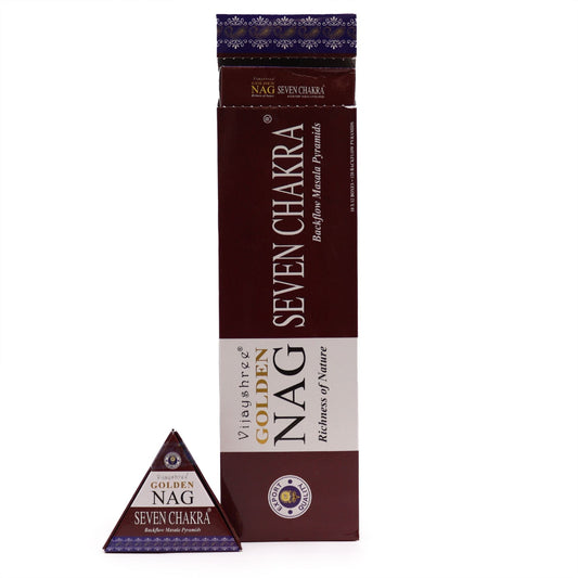 Golden Nag Seven Chakra Jumbo Backflow Incense Cones – 42g - Ettovi Candle Company