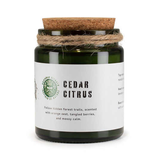 Greenman Cedar Citrus Woodwick Candle - Ettovi Candle Company