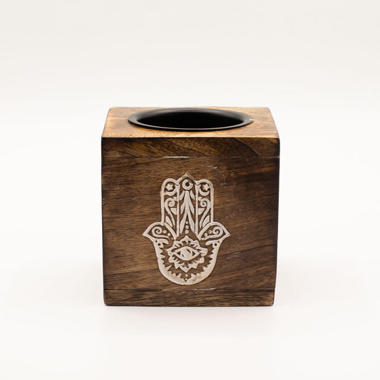 Hamsa Carved Wooden Wax Melt Burner - Ettovi Candle Company