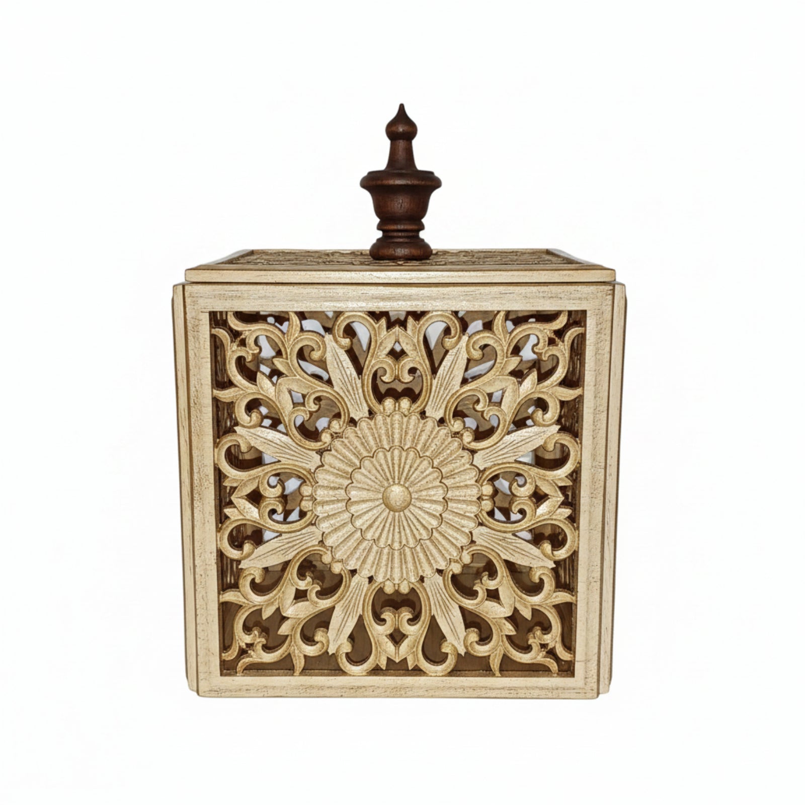 Hand- Carved Art Deco Keepsake Box - Rubberwood - Ettovi Candle Company