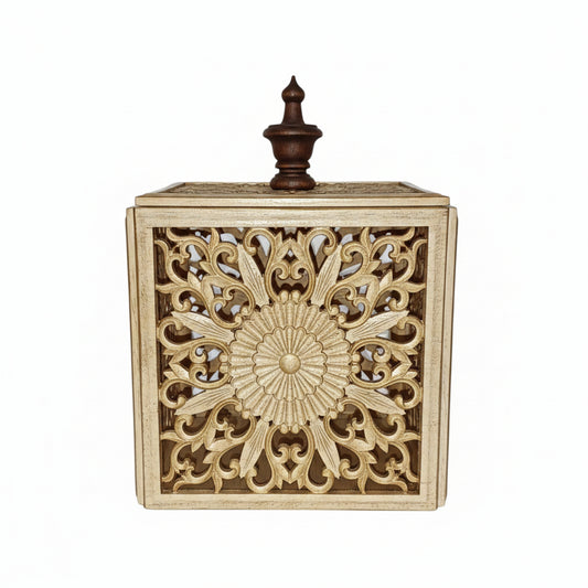 Hand- Carved Art Deco Keepsake Box - Rubberwood - Ettovi Candle Company
