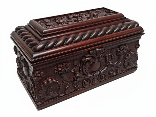 hand-carved-victorian-gothic-keepsake-box-oak-wood-dark-stain-Ettovi Candle Company