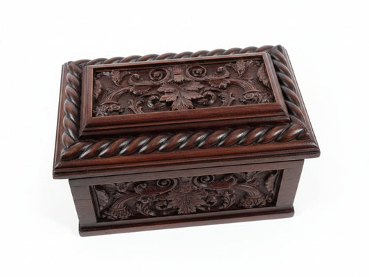 hand-carved-victorian-gothic-keepsake-box-oak-wood-dark-stain-Ettovi Candle Company