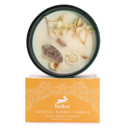 Crystal floral candle with decorative packaging on a white background