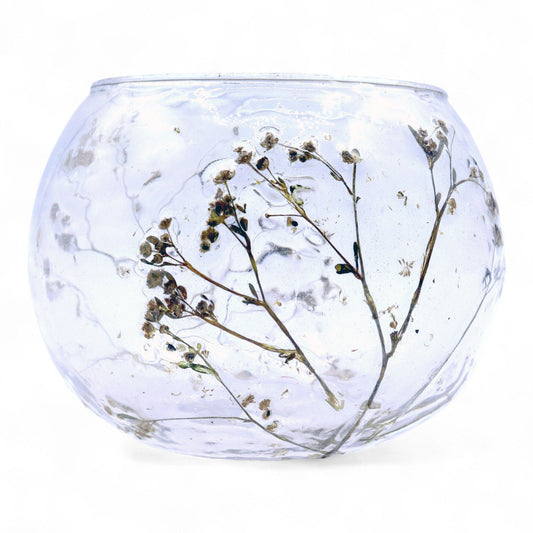 Margarita Small Bowl Natural Floral Glass Tealight Holder - Ettovi Candle Company