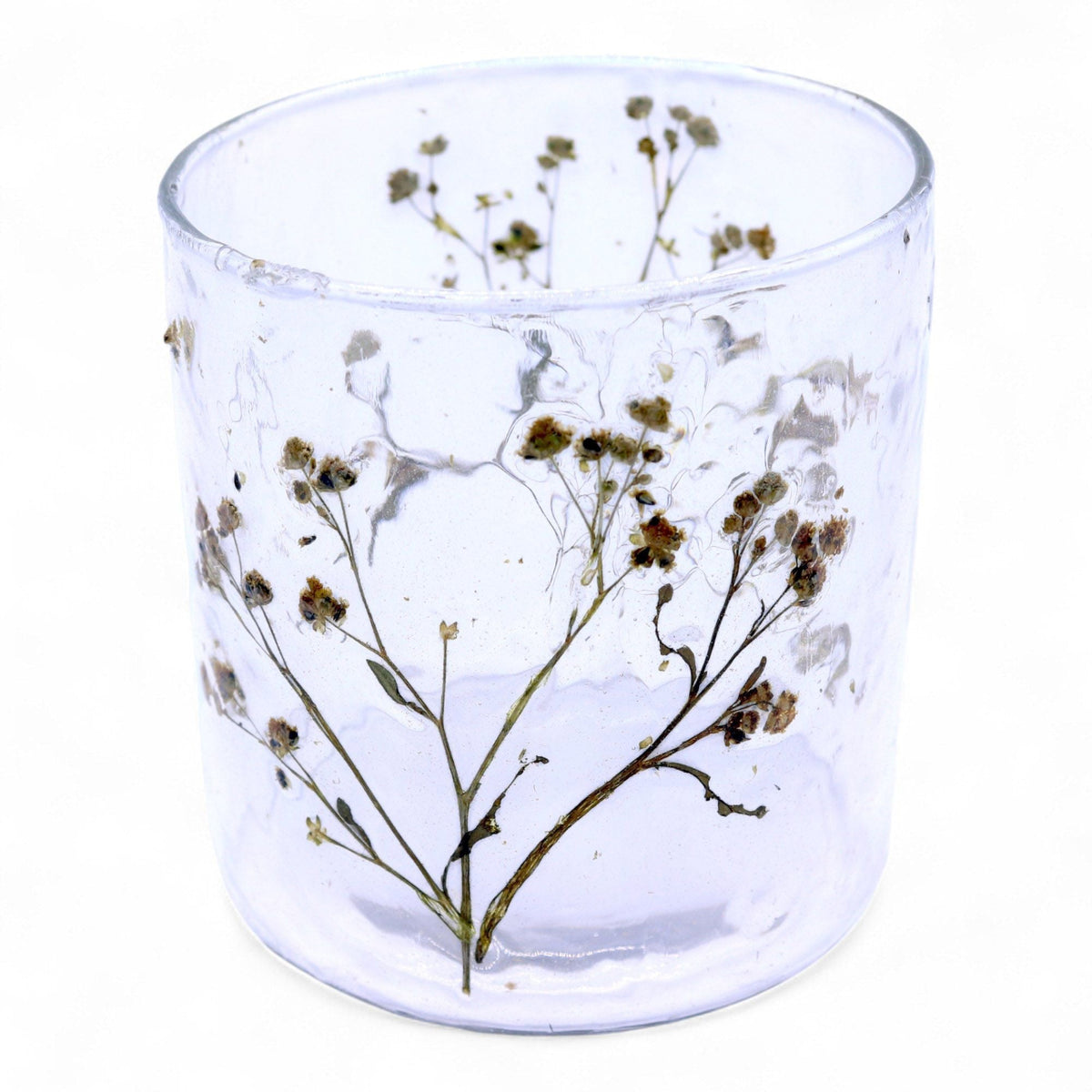 Margarita Straight Natural Floral Glass Tealight Holder - Ettovi Candle Company
