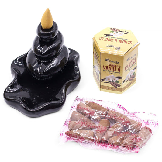 Masala Sandalwood & Vanilla Backflow Incense Cones – Pack of 10 - Ettovi Candle Company