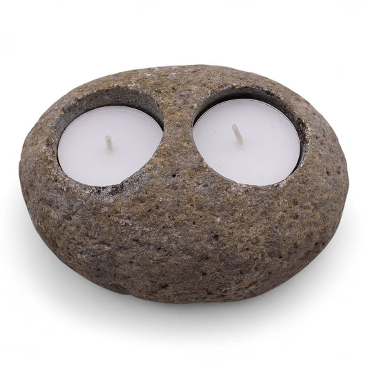 Natural Riverstone Tealight Holder – Double - Ettovi Candle Company