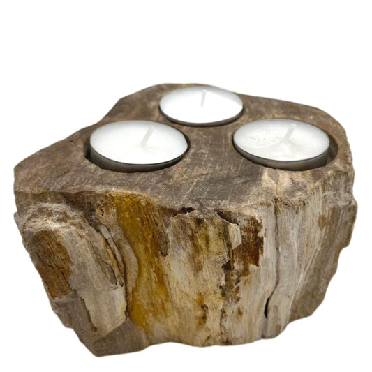 Petrified Wood Tealight Holder – Triple - Ettovi Candle Company
