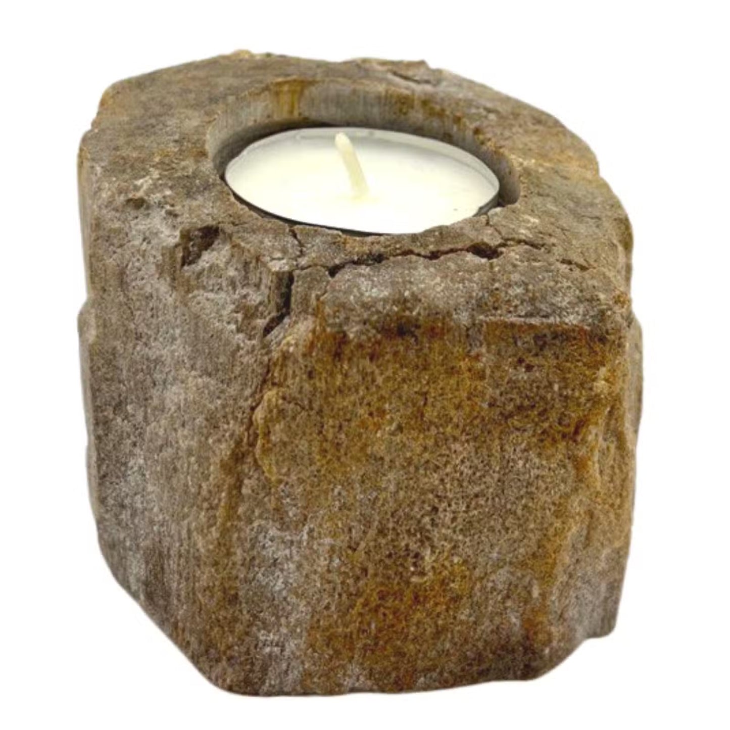 Candle in a stone holder on a white background