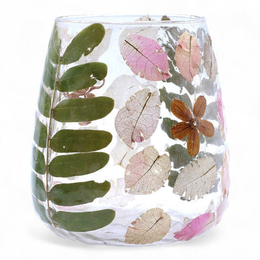 Primavera Short Vase Natural Floral Glass Tealight Holder - Ettovi Candle Company