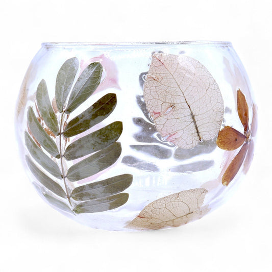 Primavera Small Bowl Natural Floral Glass Tealight Holder - Ettovi Candle Company