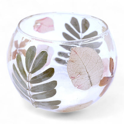Primavera Small Bowl Natural Floral Glass Tealight Holder - Ettovi Candle Company