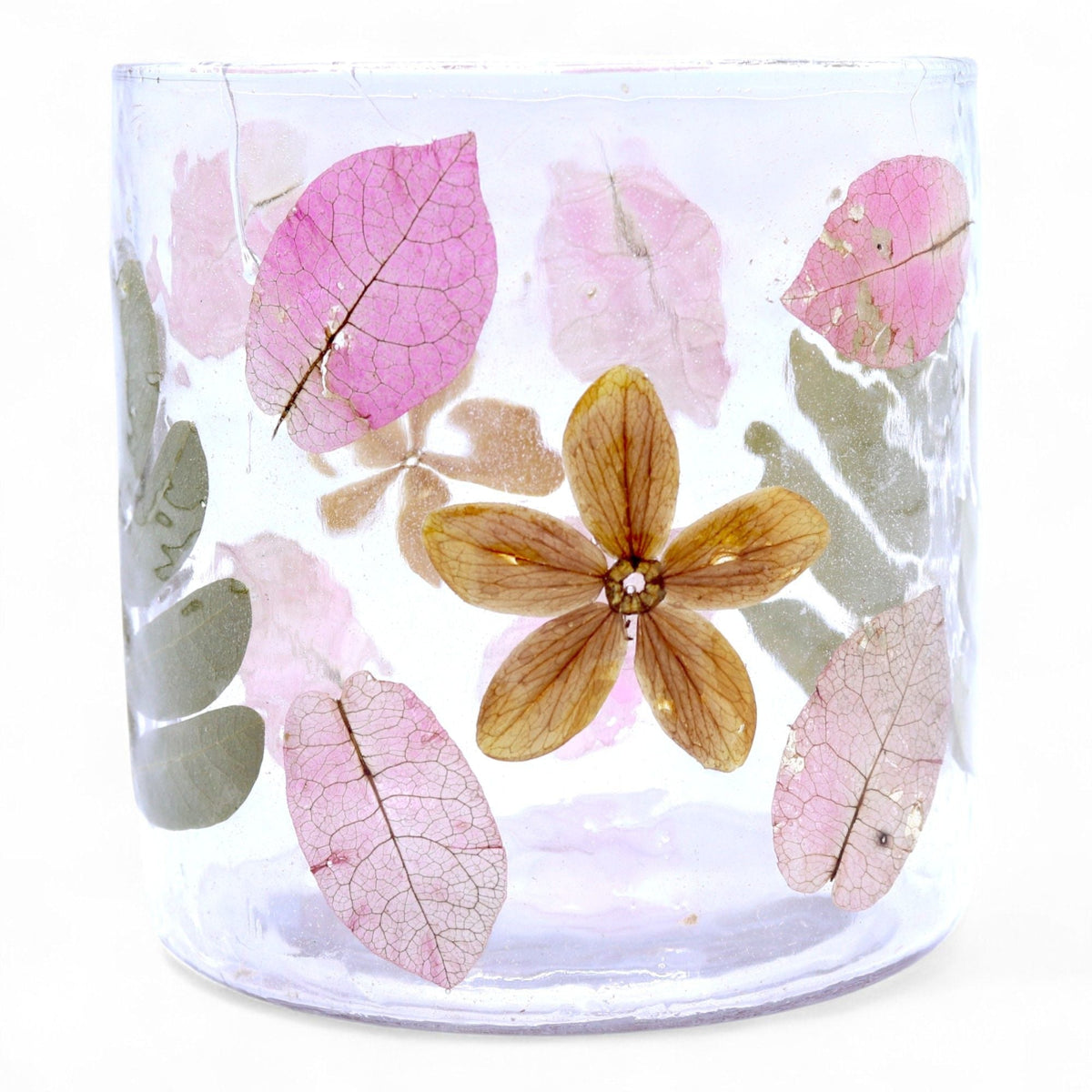 Primavera Straight Natural Floral Glass Tealight Holder - Ettovi Candle Company