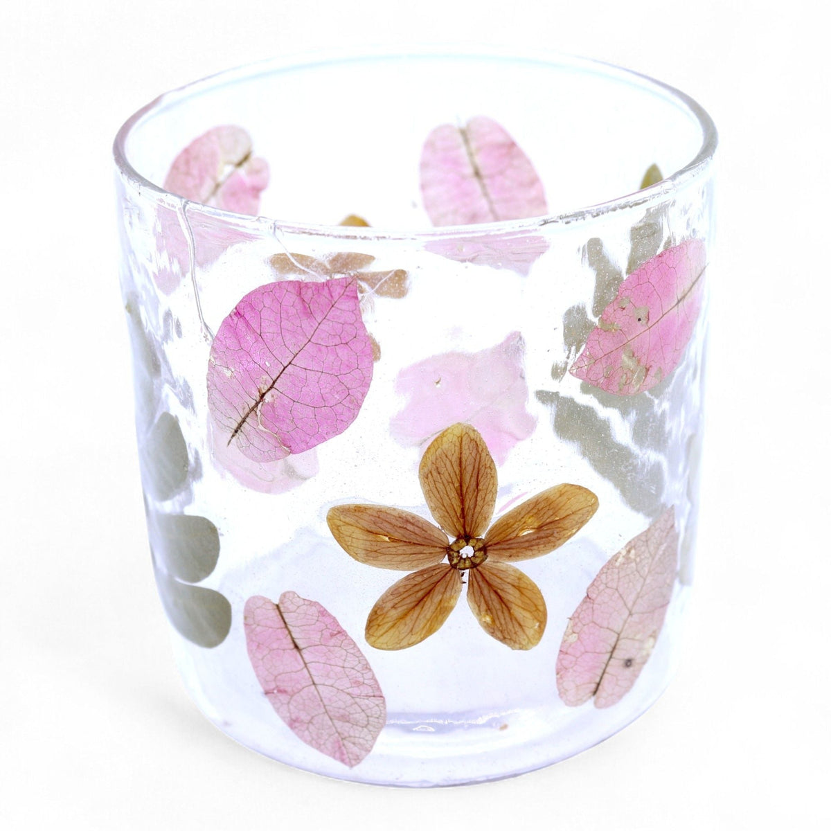 Primavera Straight Natural Floral Glass Tealight Holder - Ettovi Candle Company