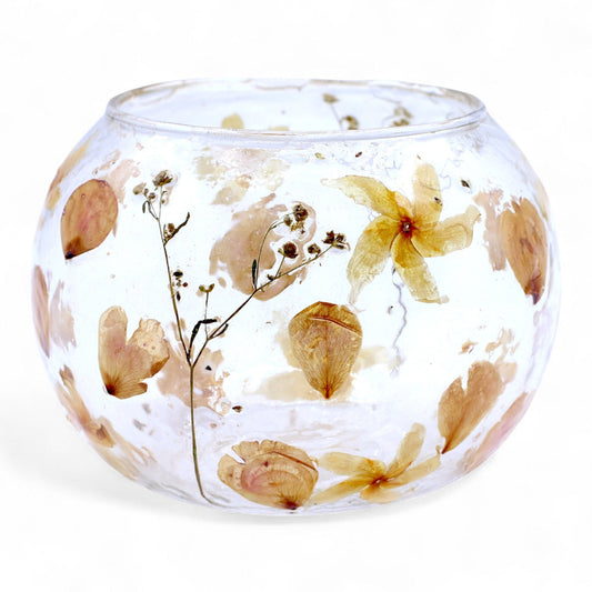 Rosa Large Bowl Natural Floral Glass Tealight Holder - Ettovi Candle Company