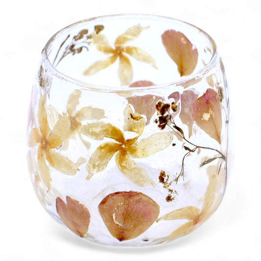 Rosa Straight Natural Floral Glass Tealight Holder - Ettovi Candle Company