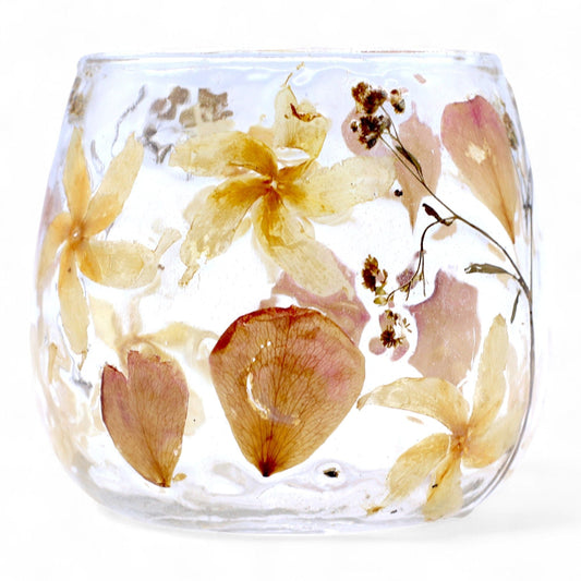 Rosa Straight Natural Floral Glass Tealight Holder - Ettovi Candle Company