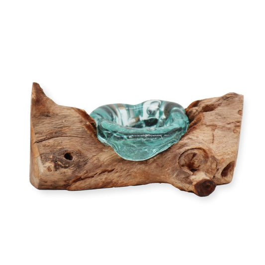 Single Small Molten Glass and Gamal Wood Tealight Holder - Ettovi Candle Company